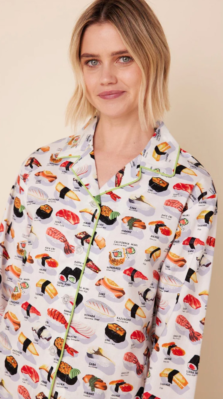 The Cat s Pajamas Women s Sushi Poplin Cotton Classic Pajama Set in White